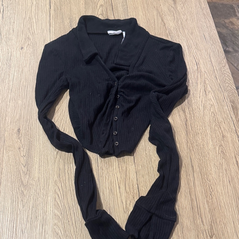 Midnight Black Button-Down Top